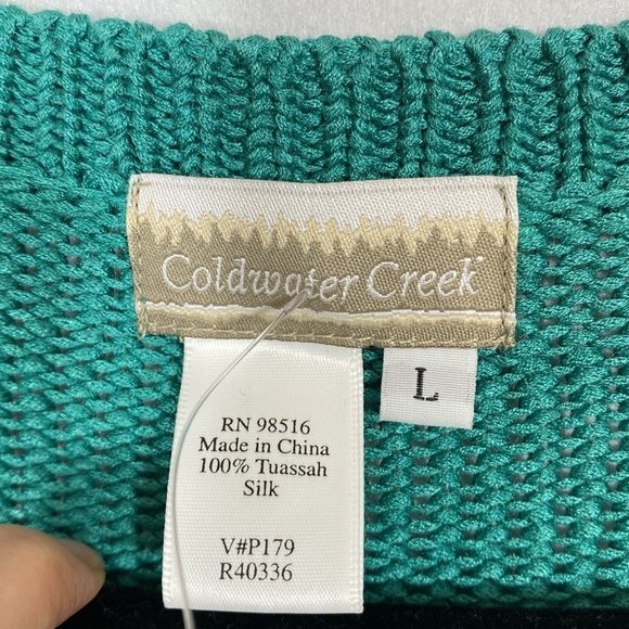 Coldwater Creek 100% Tuassah Silk Turquoise Button-Up Cardigan size large - Picture 3 of 9